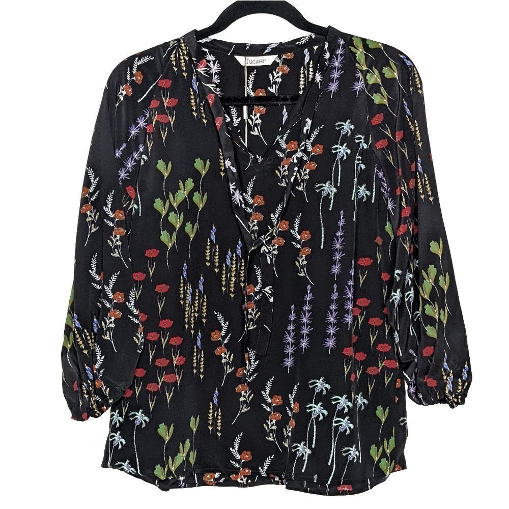 Tucker The Long Tie Blouse After the Rain in Crepe de Chine Silk Top Floral